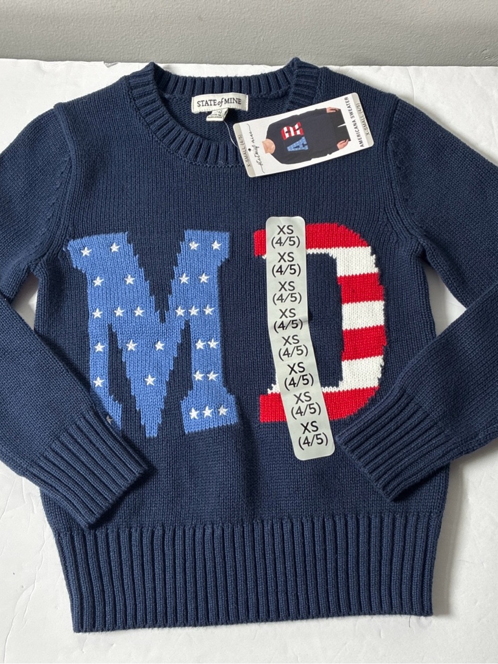 State of Mind Navy Crewneck Sweater with Red & White Flag-Detail MD Graphic